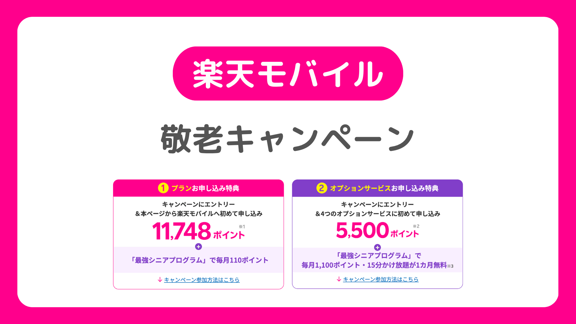 楽天モバイルの敬老キャンペーンは65歳以上の方向け。最大12,408ポイント還元