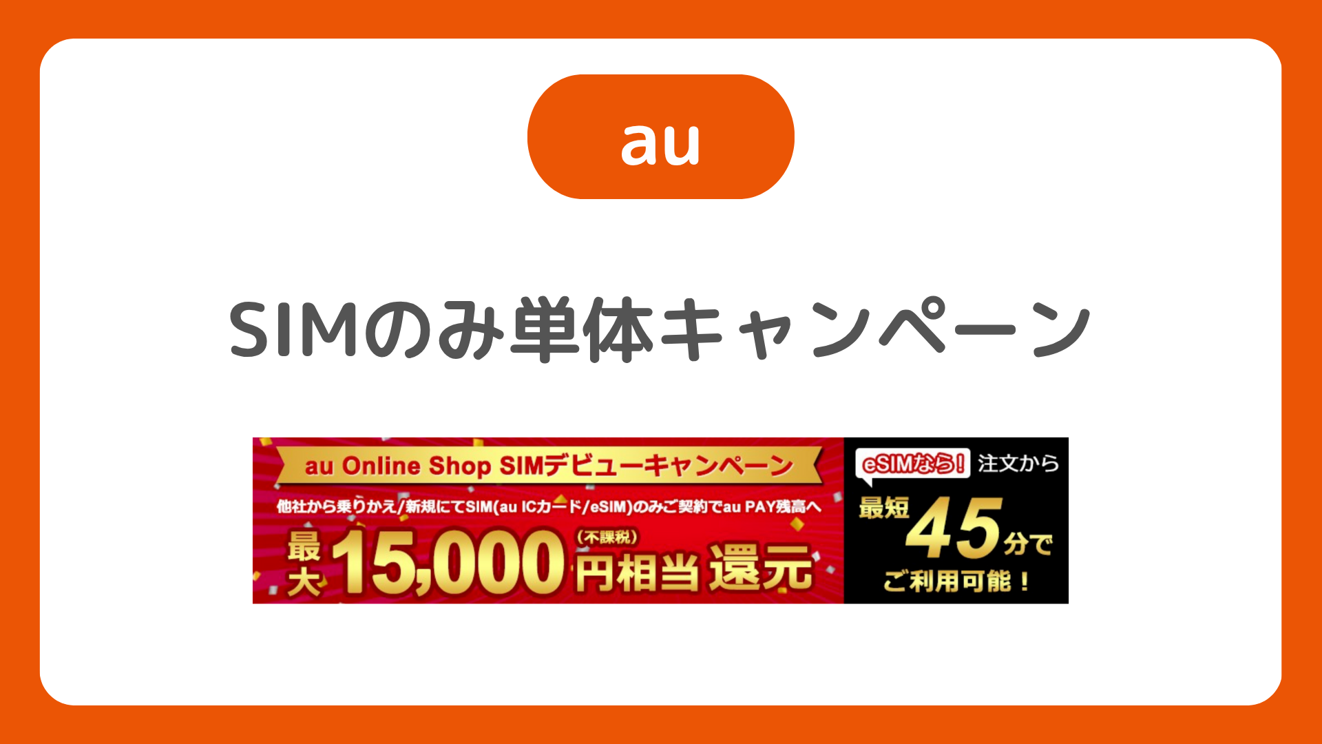 auのSIMのみキャンペーン:SIM単体契約でauオンラインショップ・店頭の還元額・料金は？